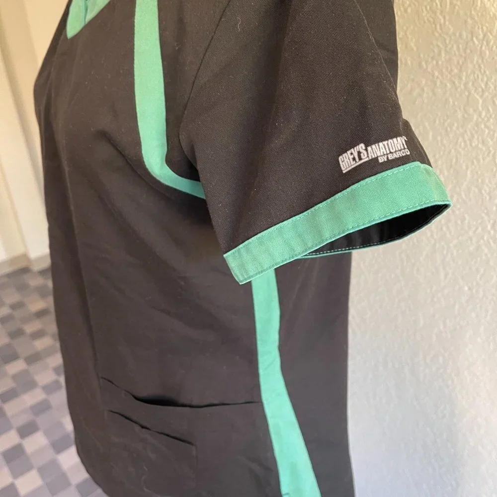 GREY'S Anatomy by Barco Women's scrub top black with green trim size small - Picture 9 of 10